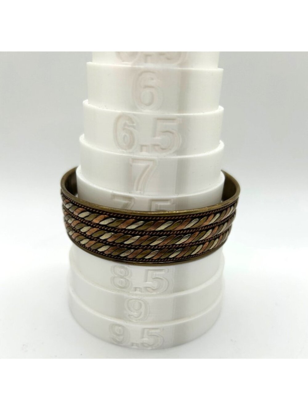 Vintage Adjustable Brass Copper & Silver-Tone Tricolor Cuff Bracelet 8" Unisex - Picture 5 of 16